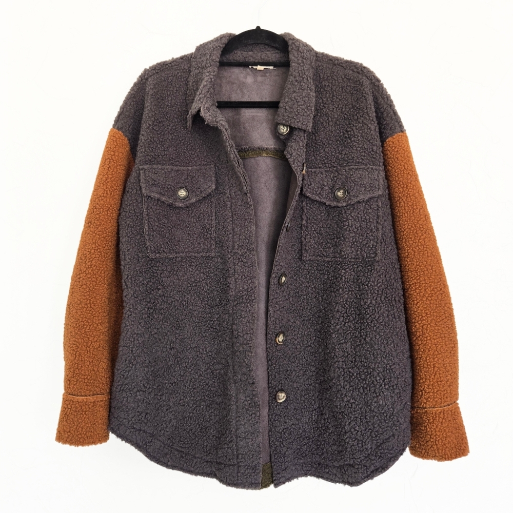 Mystree Sherpa Color Block Shacket - image 1